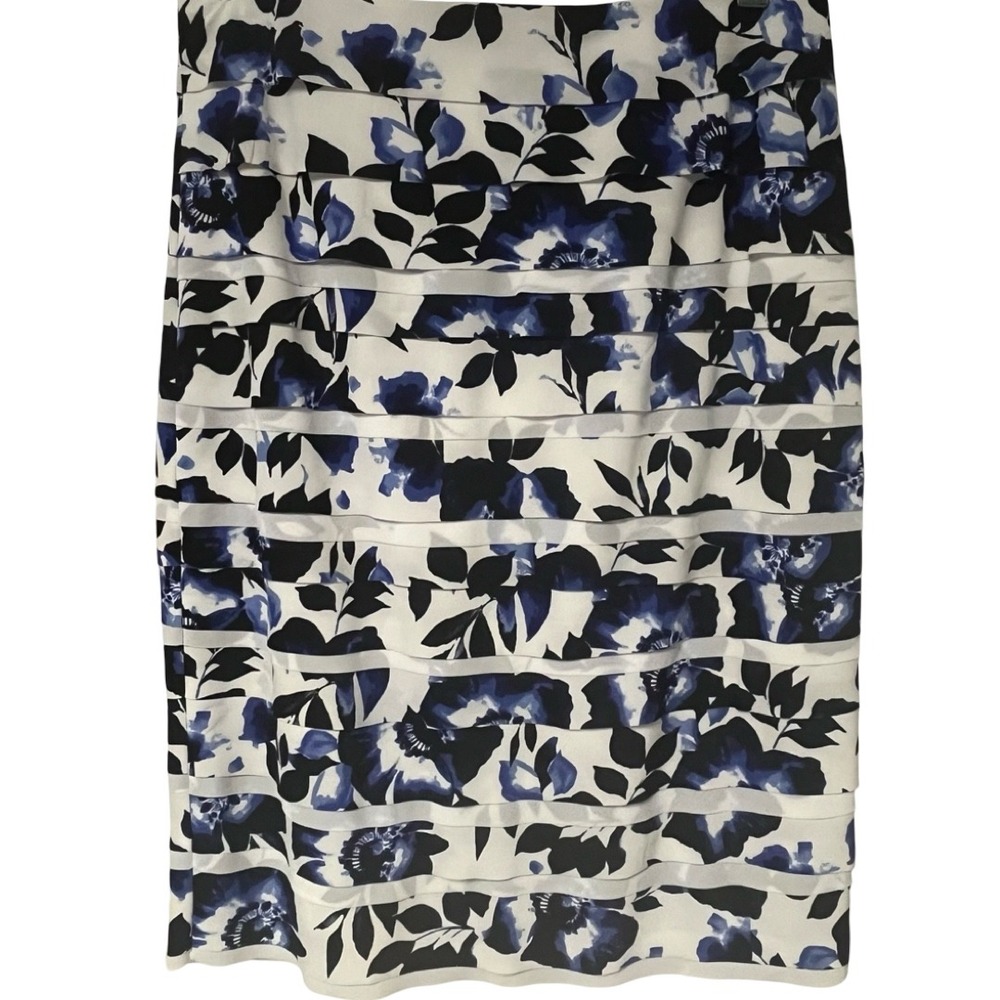 White House Black Market Blue Floral Tiered Ruffle Pencil Skirt Size 2